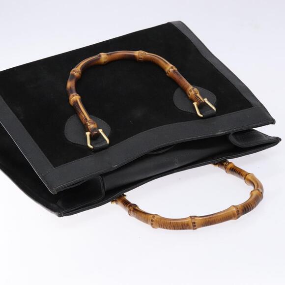 GUCCI Bamboo Hand Bag Suede Leather Black Gold 002 1186 002 1186 - Picture 6 of 13